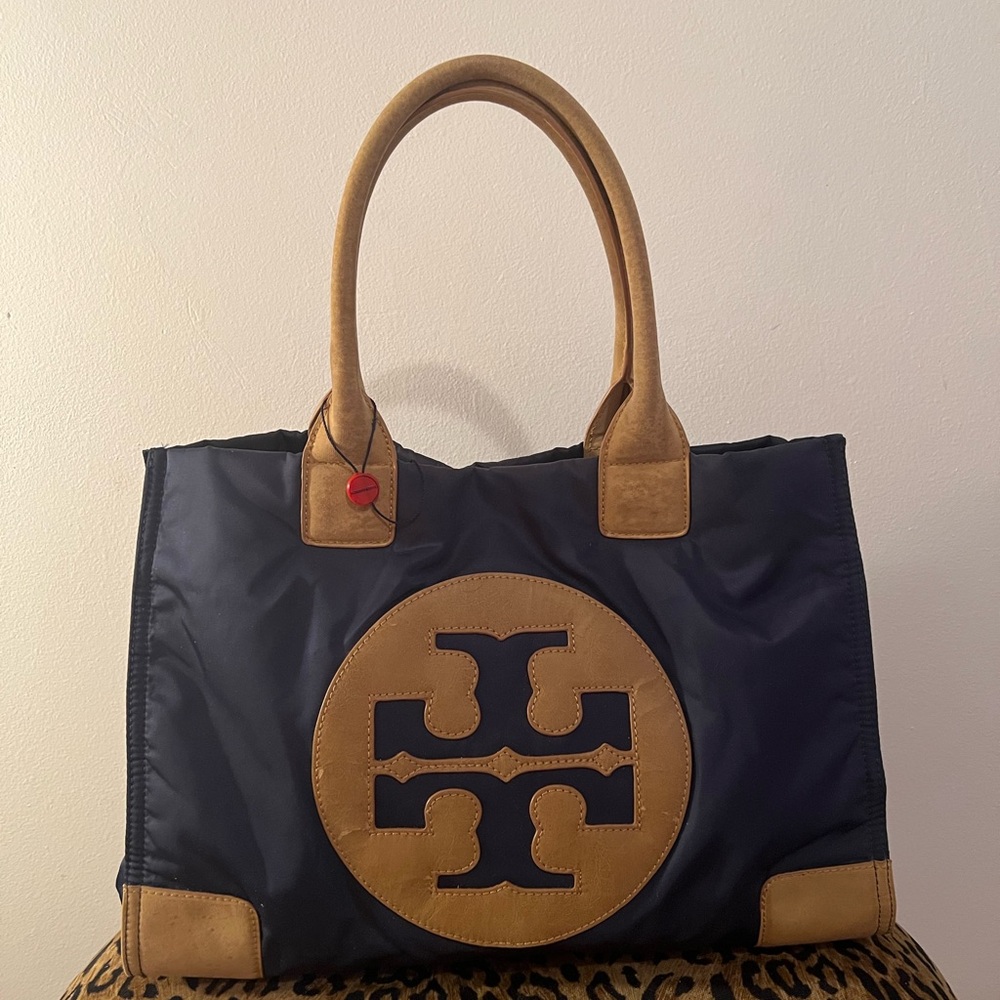 Tory Burch Navy and Tan Tote Bag